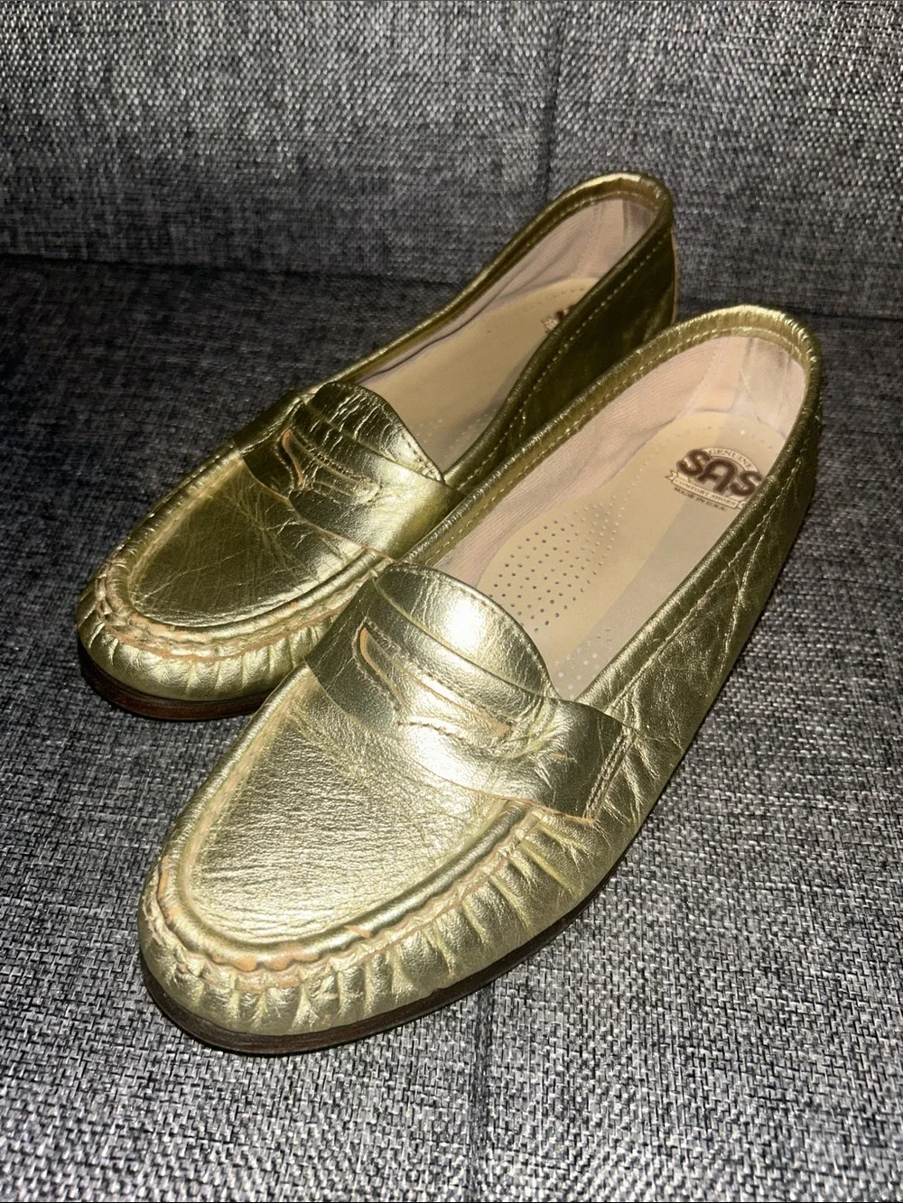 SAS WINK - Leather Metallic Gold Loafers